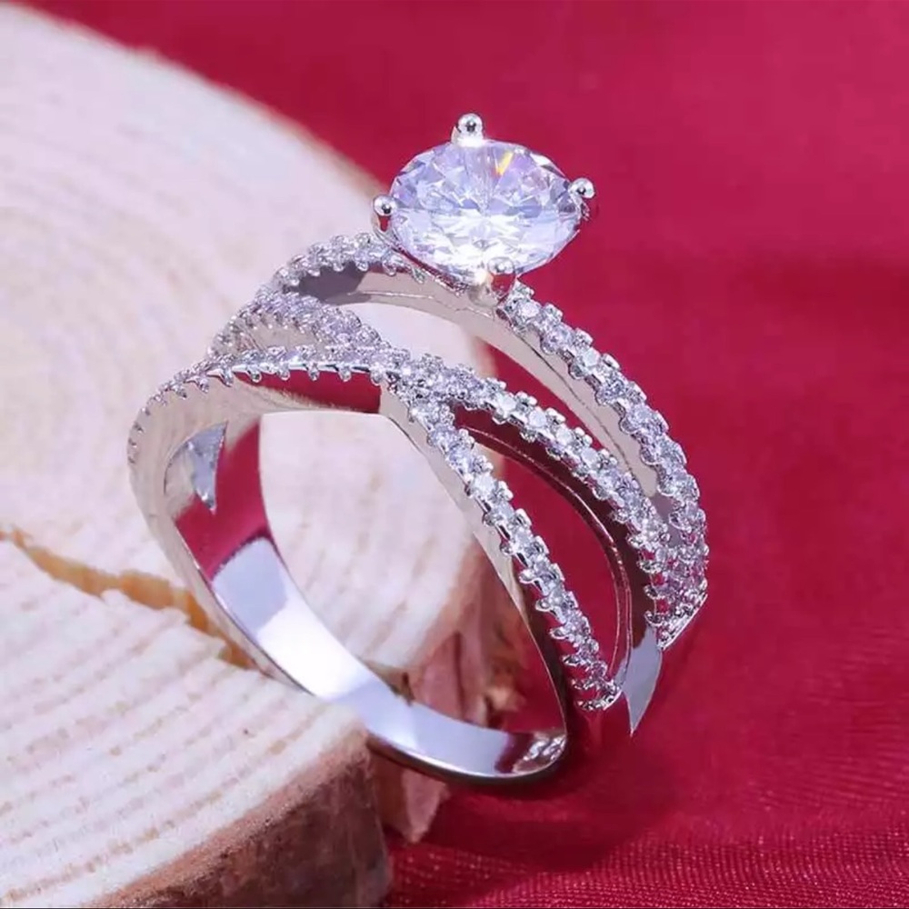 925 SS Crisscross CZ Ring - Picture 2 of 8